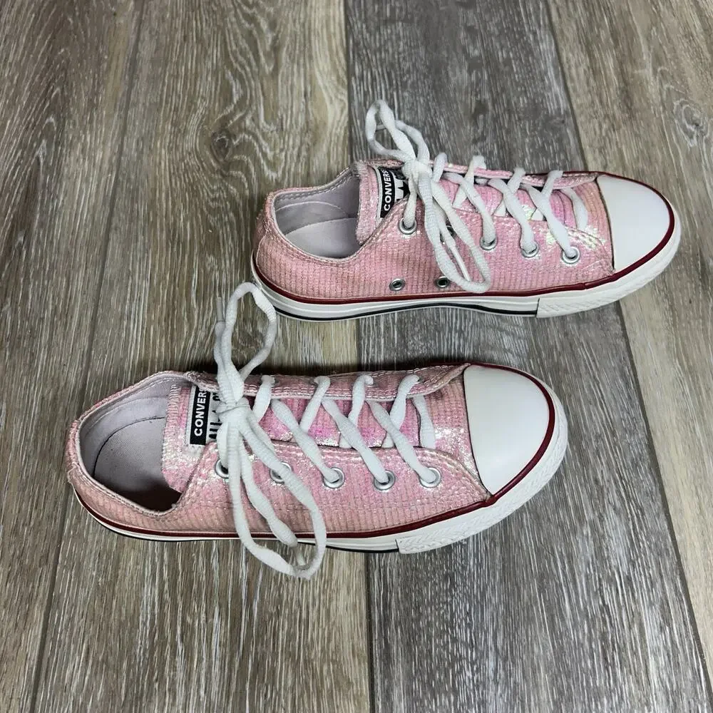 Converse Junior Youth US Size 2 Chuck Taylor All Star Low Pink Glitter Shoes